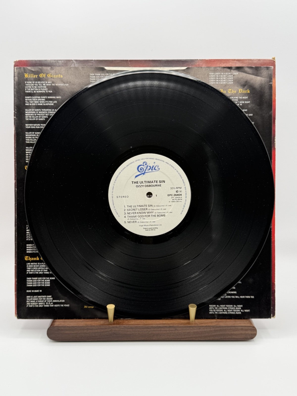 Ozzy Osbourne The Ultimate Sin LP Album Vinyl Record EPC 26404 - VG/VG+