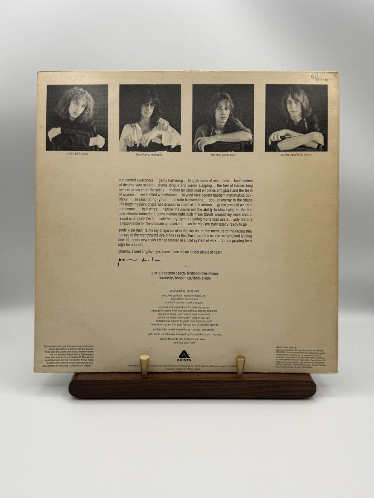 Patti Smith Horses LP Vinyl ARTY 122 UK 1st Press A1U/B1U - VG+/VG+