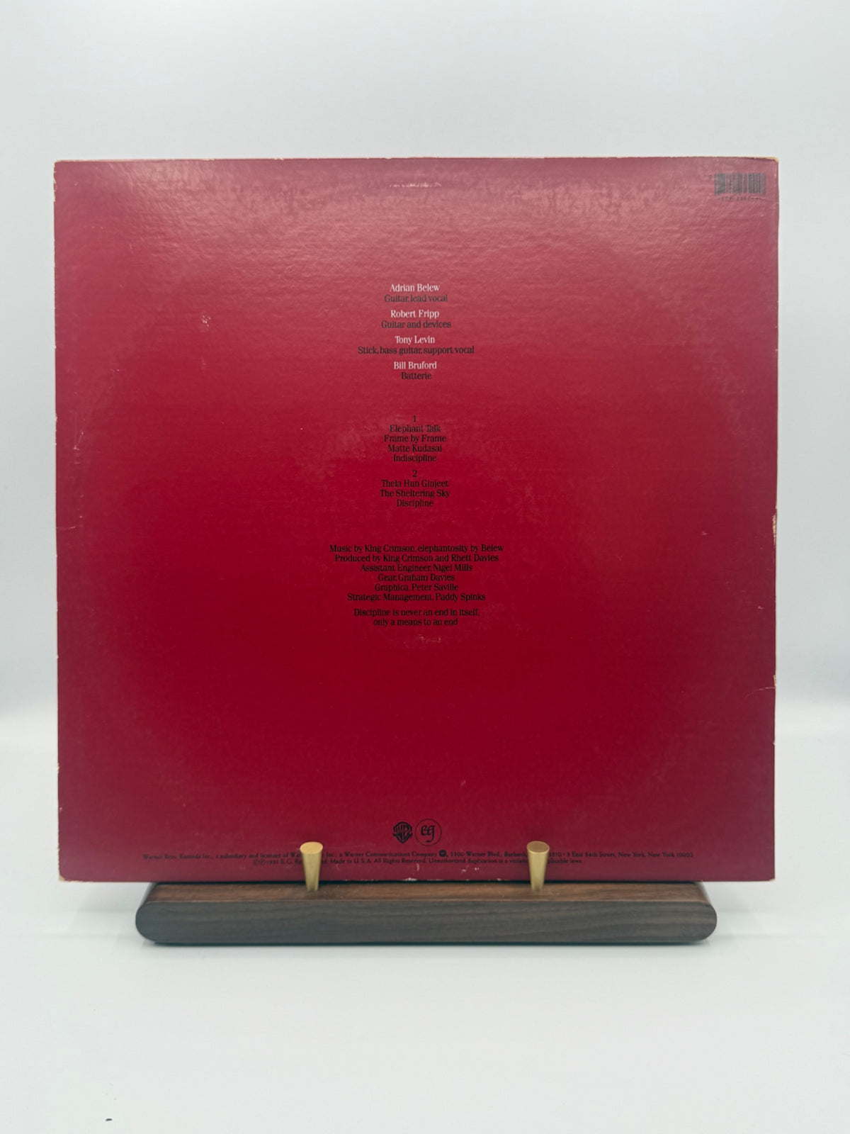 King Crimson Discipline 1981 US BSK 3629 vinyl LP back cover