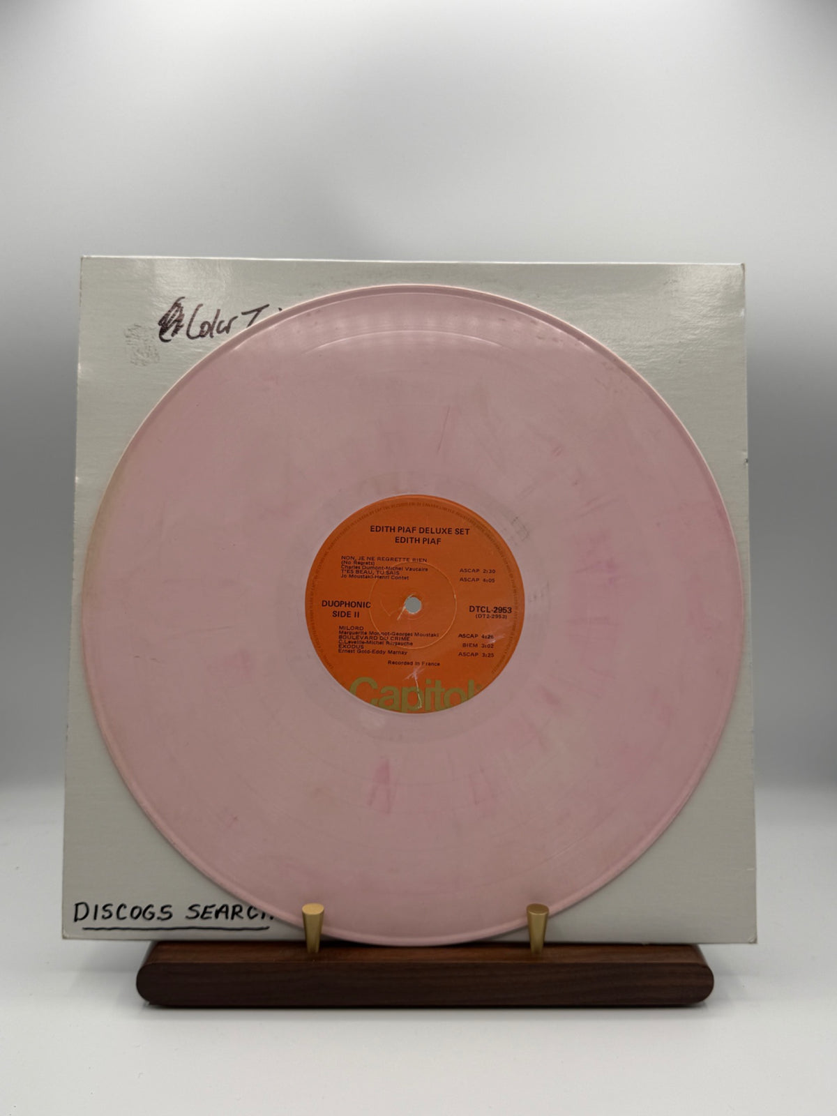 Tavares Love Storm Capitol Canada pink vinyl experimental Color Test 9 side B with Edith Piaf label