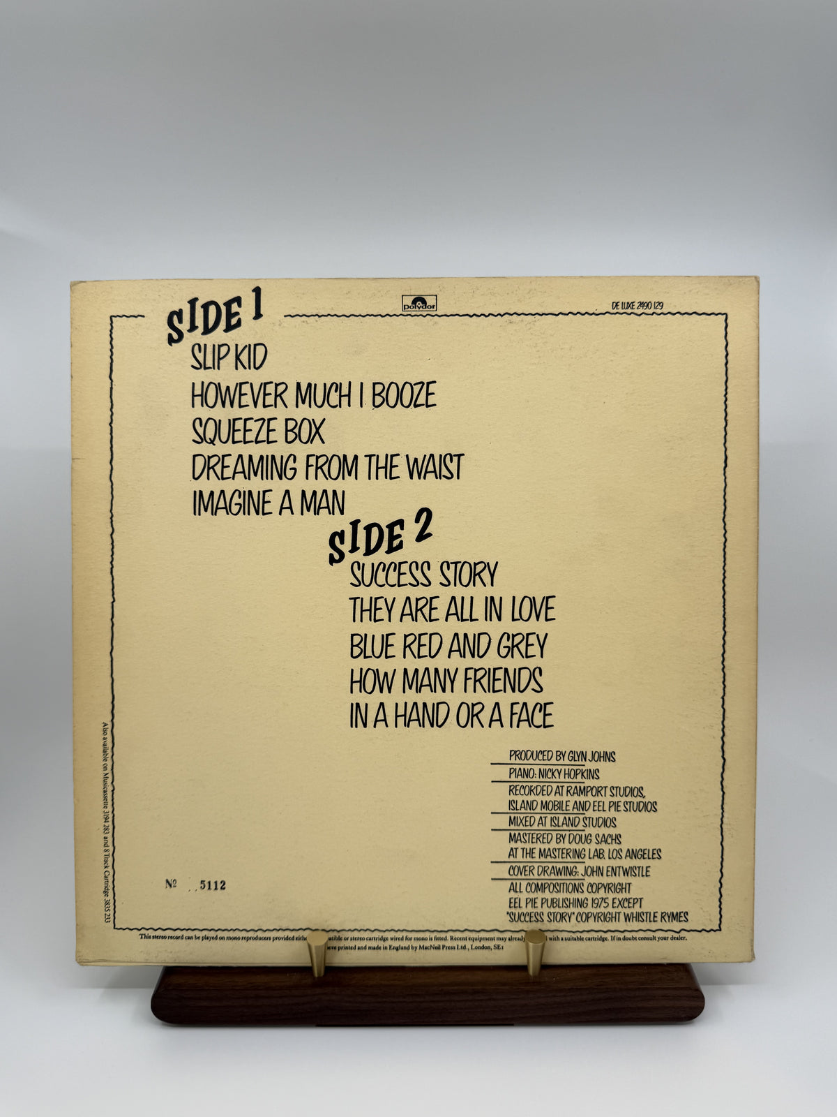 The Who By Numbers UK Polydor 2490 129 — numbered rear sleeve